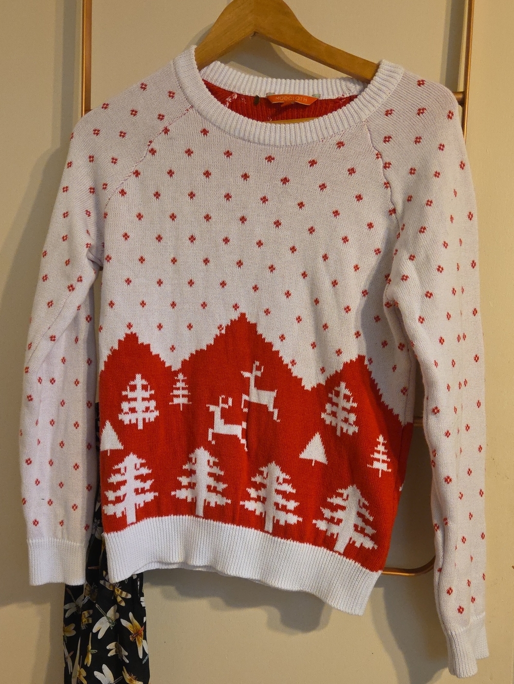 Modcloth Red and White Holiday Mountain Knit Sweater